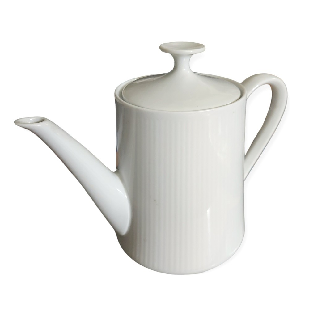 Mitterteich Bavaria Tea Pot 4 Cup White Lined Pattern Made in Germany